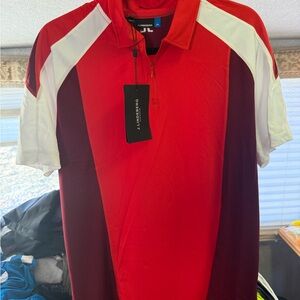 J.Lindeberg Men's Bold Red and White Polo
